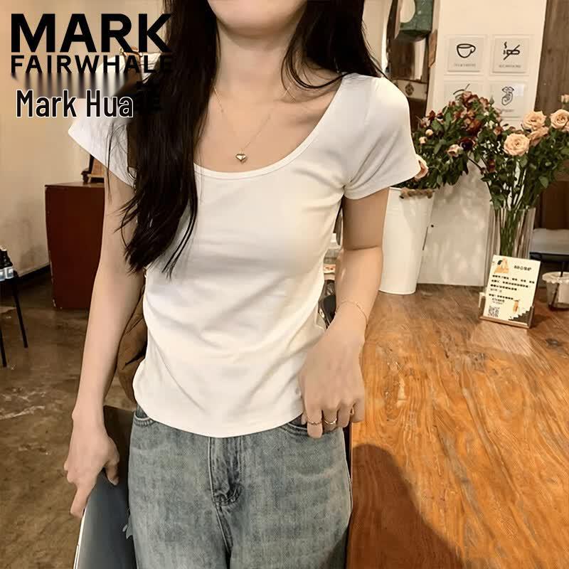 MARK FAIRWHALE Women s Double U-neck Slim Fit Short Sleeve T-shirt S белый