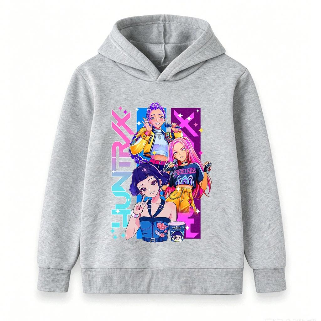 Kids Boys Girls Hoodie Sweatshirt Cute Anime Pop Music Group Print Long Sleeve Casual Pullover Top for School Daily Wear