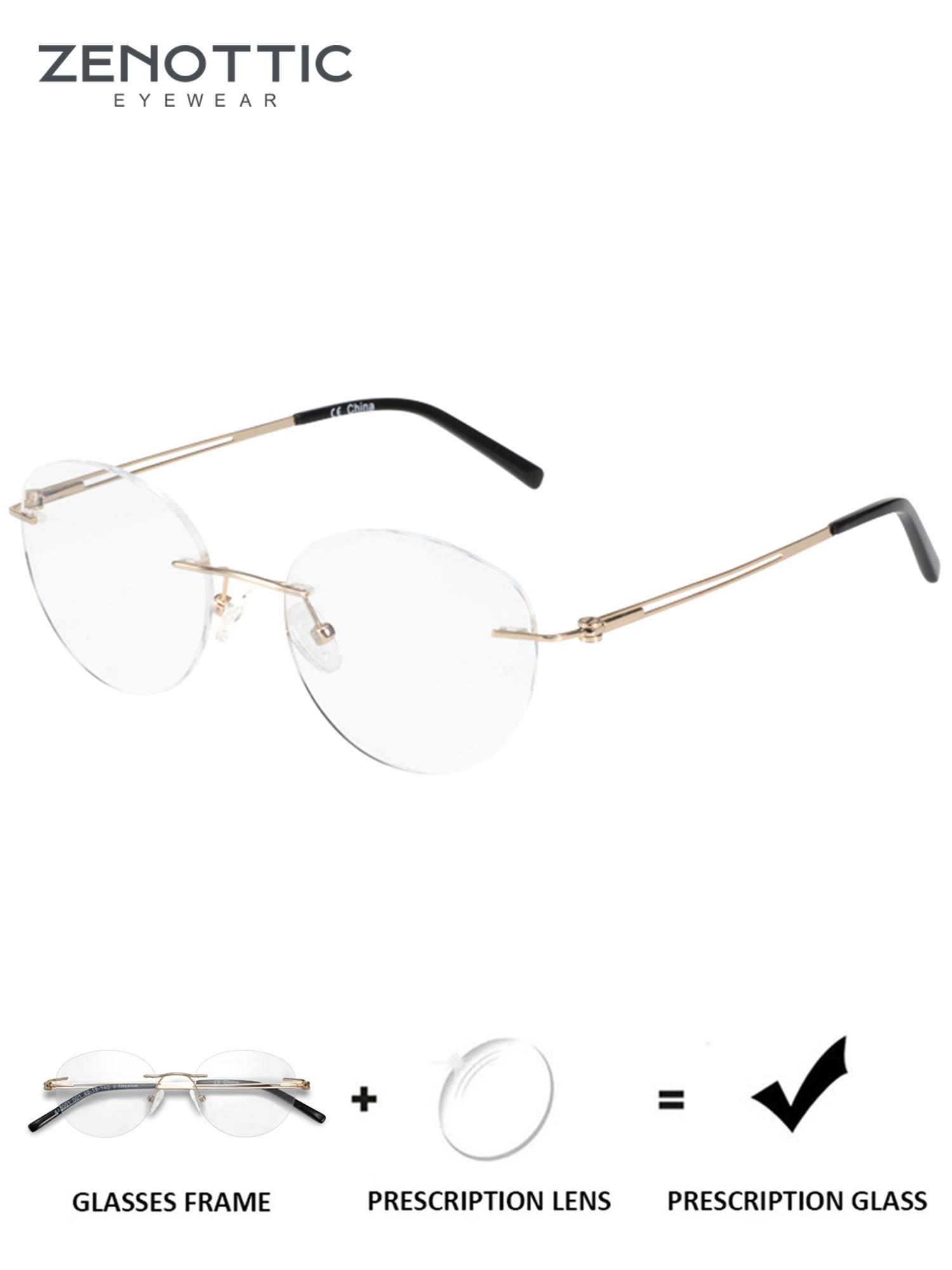 

Очки для коррекции зрения ZENOTTIC из чистого титана без оправы круглые, анти-синий свет/фотохромные оптические очки для женщин с близорукостью Single Version&1.74&Anti Blue Ray + Photo Brown