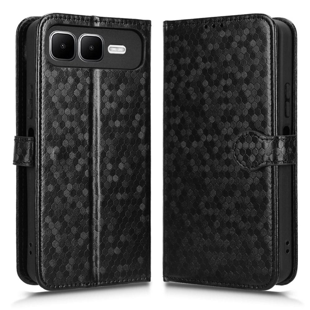 

For Infinix Smart 10 Plus Wallet Case Dot Pattern Imprint PU Leather Phone Cover with Wrist Strap Black
