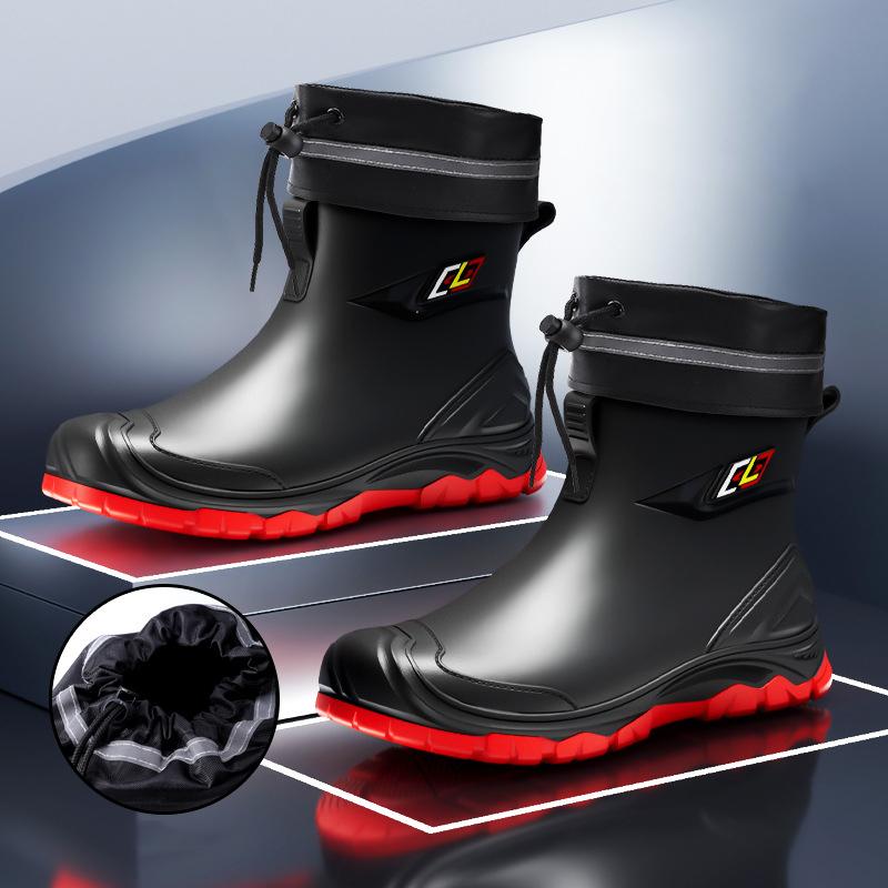 New Men Riding Rain Boots Plus Cotton Warm Non-slip Waterproof Shoes Mid-tube Work Shoes Rain Boots Motorcycle Protective Boots