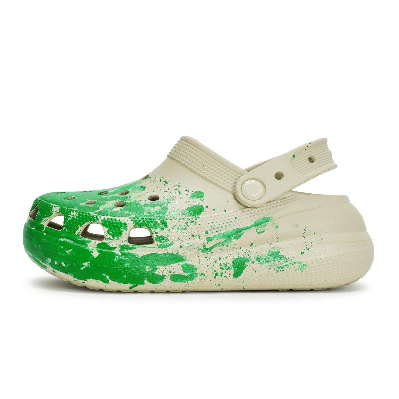 Crocs Crush Clog 811 Manufacture Camping Site Special Shoe Box Ink Splash Poop Feeling Hole Shoes Unisex Bone White Green