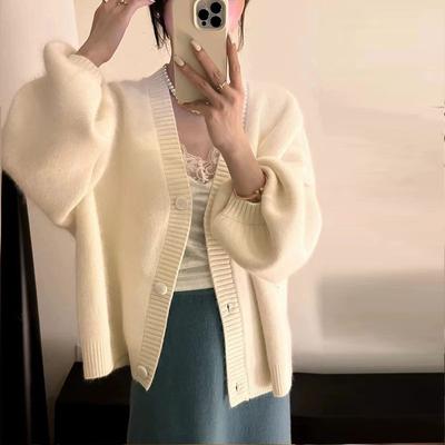 Koreanischer Retro-Stil, fauler Stil, High-End-Strickjacke, Damen, Frühling, neue lockere, lässige, vielseitige Pulloverjacke
