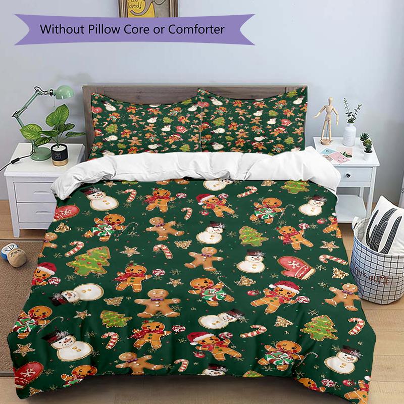 3pcs Christmas Cookies & Snowmen Holiday Comforter Set with One Quilt Cover and Two Pillowcases,Festive Decor for Bedroom and Guest Room