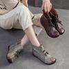Genuine Leather Round Toe Ankle Boots Comfortable Flat Retro Side Zipper Women's Boots