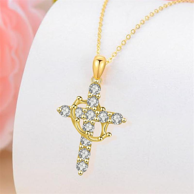 Delicate Rotatable Crown Zircon Cross Pendant Necklace for Women Stainless Steel Chain Birthstone Necklace Jewelry Birthday Gift