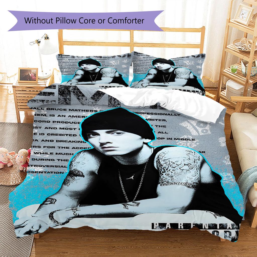 Eminem Pattern Bedding,Quilt Set Quilt Cover Pillowcase Home Birthday Gift(1 * Duvet Cover + 2 * Pillowcase, Without Core)