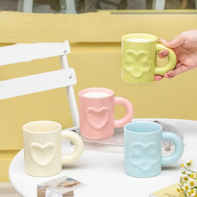 Relief Ceramic Mug Breakfast Milk Mugs Coffee Cups Household Water Cup with Handle Heat-resistant Drinking Utensil Creative Gift