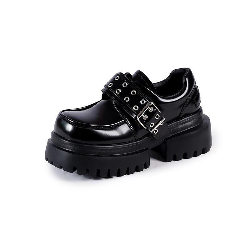 Loafers women's 2025 new sweet and cool Brock style thick-soled heightening single shoes retro black non-slip small leather shoes