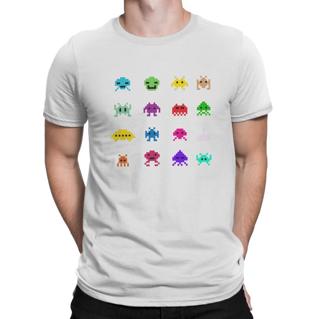 Space Invaders Shooting Video Game Retro Colorful T Shirt Goth Men Tees Summer Clothing Harajuku ONeck TShirt