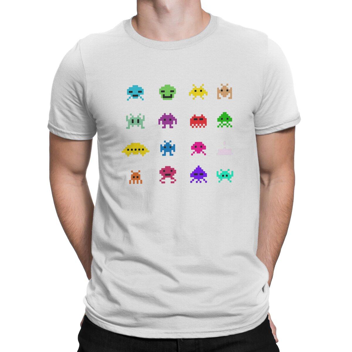 

Space Invaders Shooting Video Game Retro Colorful T Shirt Goth Men Tees Summer Clothing Harajuku ONeck TShirt S