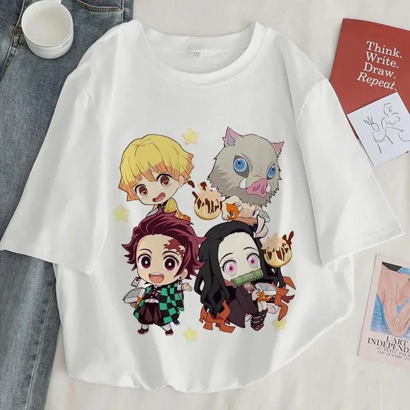 Demon Slayer Print Unisex T Shirt Women Harajuku Aesthetic White Tops Tee Tshirt Japan Anime Ullzang Female TShirt Summer Black T-shirt