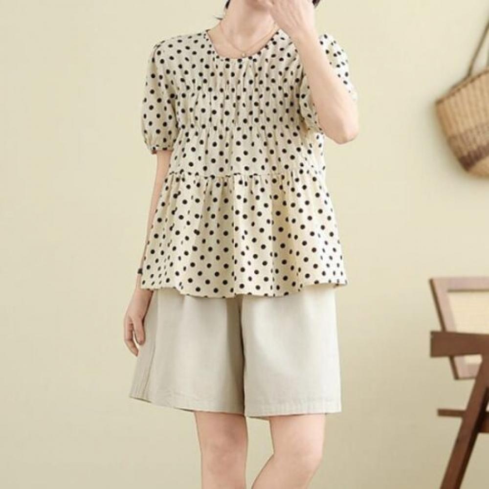 Navava Women Dot Pattern Short Sleeve Blouse Nb2764