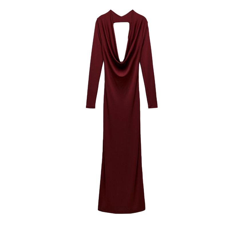 

Fall and Winter New Women s Clothing Fashion Fashion Backless Slim Fit Elegant Ruched Decorative Length Dress 1131853 Deep dark red L