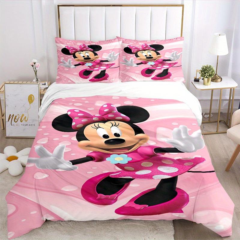 3pcs Minnie Mouse Pink Polka Dot Printed Bedding Set, Soft and Comfortable Quilt Cover for Bedroom, Guest Room W078