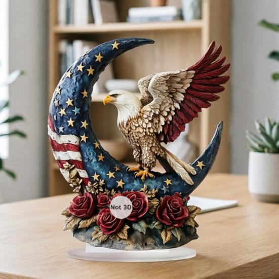 Acryl-Tischschild zum Unabhängigkeitstag, Patriotische 2D Mond-Adler-Rosen-Dekoration, Tischmittelstück-Ornament für die Feierparty, Vierter Juli