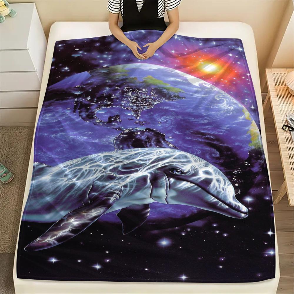 1Pc Dolphins Print Flannel Blanket, High Quality Comfortable for All Seasons, Home Decor, Warmth and Comfort, Perfect for Christmas Gifts