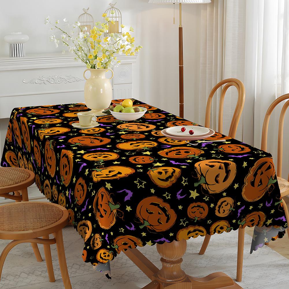 Halloween Bat Spider Web Pumpkin Party Home Waterproof Tablecloth, Holiday Decoration Home Dining Table Tablecloth