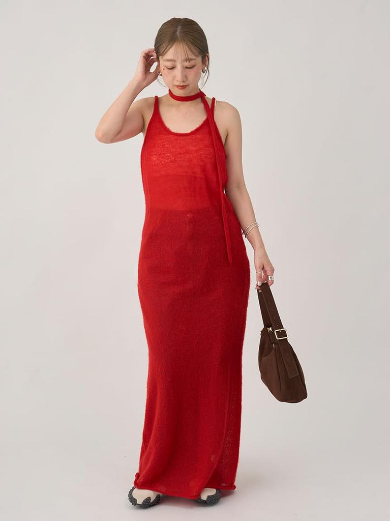 Emi Mohair Knit Cami Red 2-Way Dress, 13WNO254045, Women's,