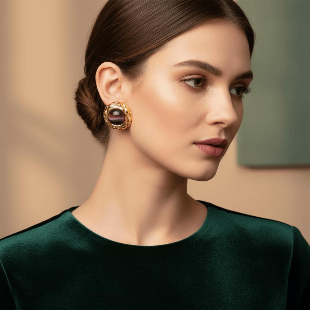 Stainless Steel Flower Earrings Oblate Shape Round Earrings Fashion Opal Earrings  Party