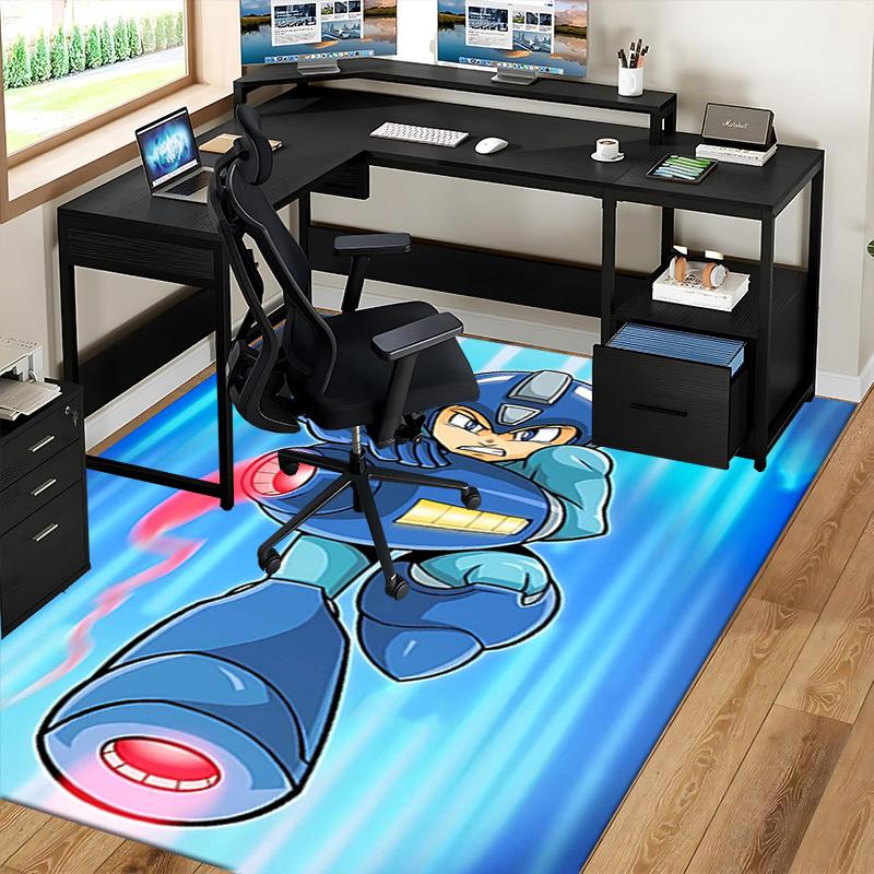 1pc Mega Man Anime Cartoon Design Office Chair Mat Non-Slip Carpet for Home Decor, Suitable for Office, Living Room, Bedroom, Game Room - Perfect Gift