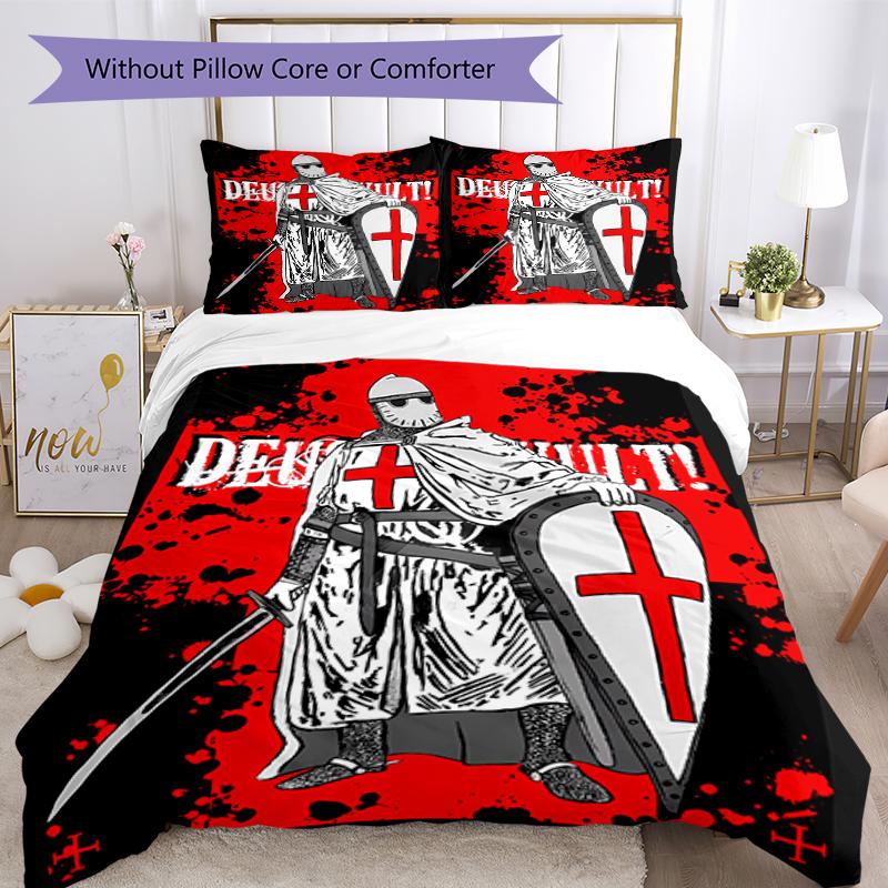 3pcs Knights Templar1 Pattern Bedding Set Duvet Cover Set Includes Duvet Cover &pillowcases, Perfect All Season Bedroom Decoration & Gift