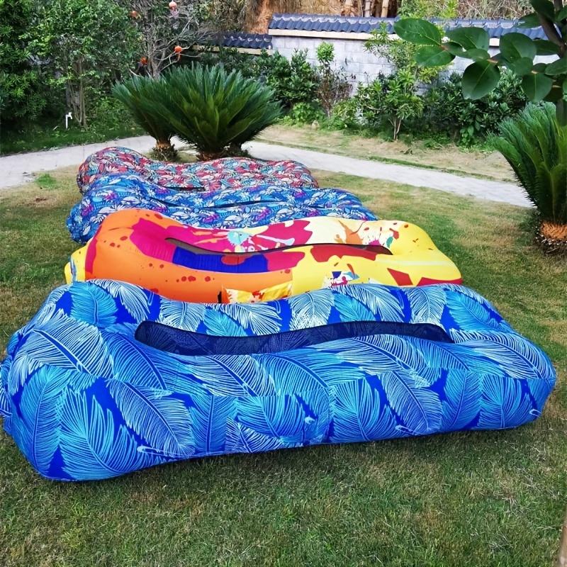 1-Person Tropical Print Quick-Inflating Beach Lounger - Durable Oxford Fabric, Self-Inflating Air Mattress for Camping, Festivals & Outdoor Relaxation