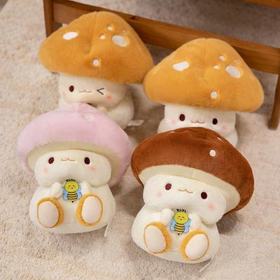 Cute Mushroom Doll Cartoon Little Bee Mushroom Head Inspiration Mushroom Healing Plush Toy Doll