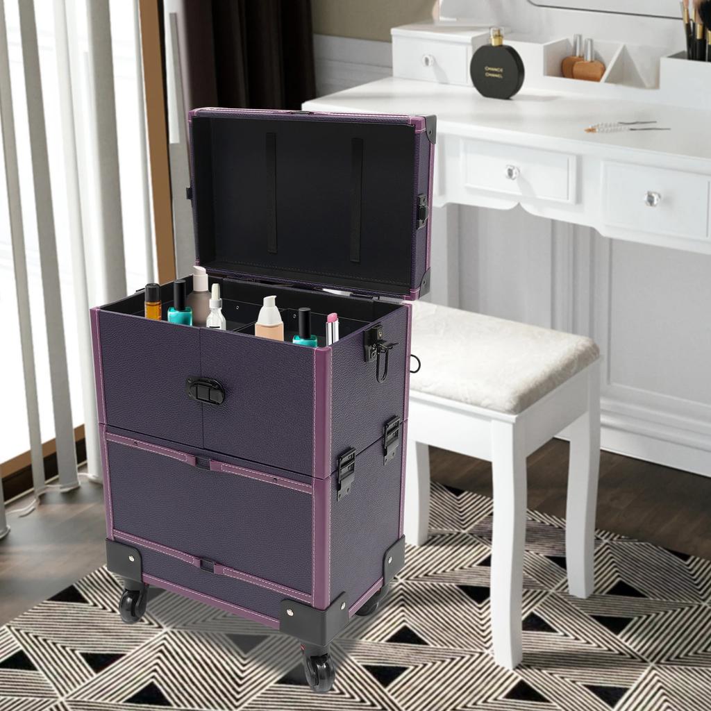 Purple Rolling Makeup Case – Stylish Professional Artist Trolley Organizer
