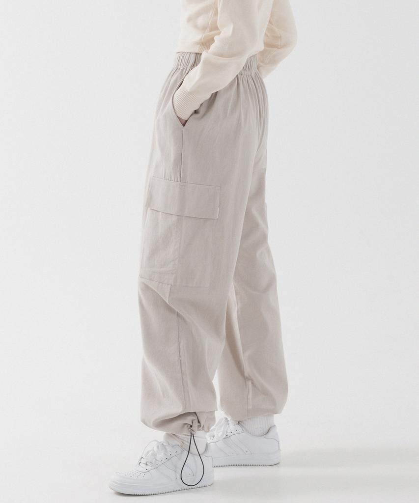 PIANER String Wide Cotton Cargo Pants (Light Beige)
