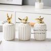 1pc Ceramic Toothpick Jar Cotton Swab Container Elk, Bird, Starfish Toothpick Jar Key Storage Box with Lid Household Goods