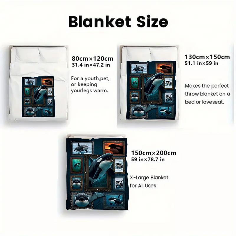 Orca Whale Art Collection 2D Flat Pattern Flannel Blanket, High Quality All Seasons, Home Decor, Warmth and Comfort, Perfect for Christmas Gifts.