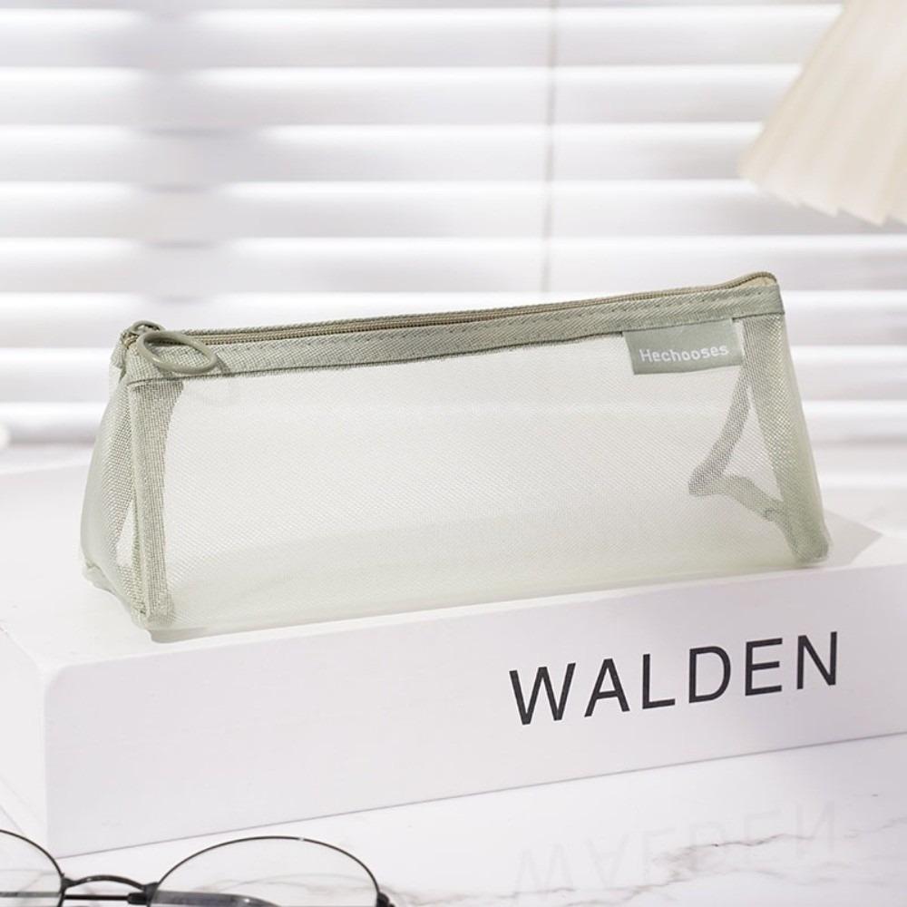 Stylish Nylon Mesh Pencil Case Solid Color with Zipper Stationery Bag Large Capacity Storage Bag Multi-Purpose Use