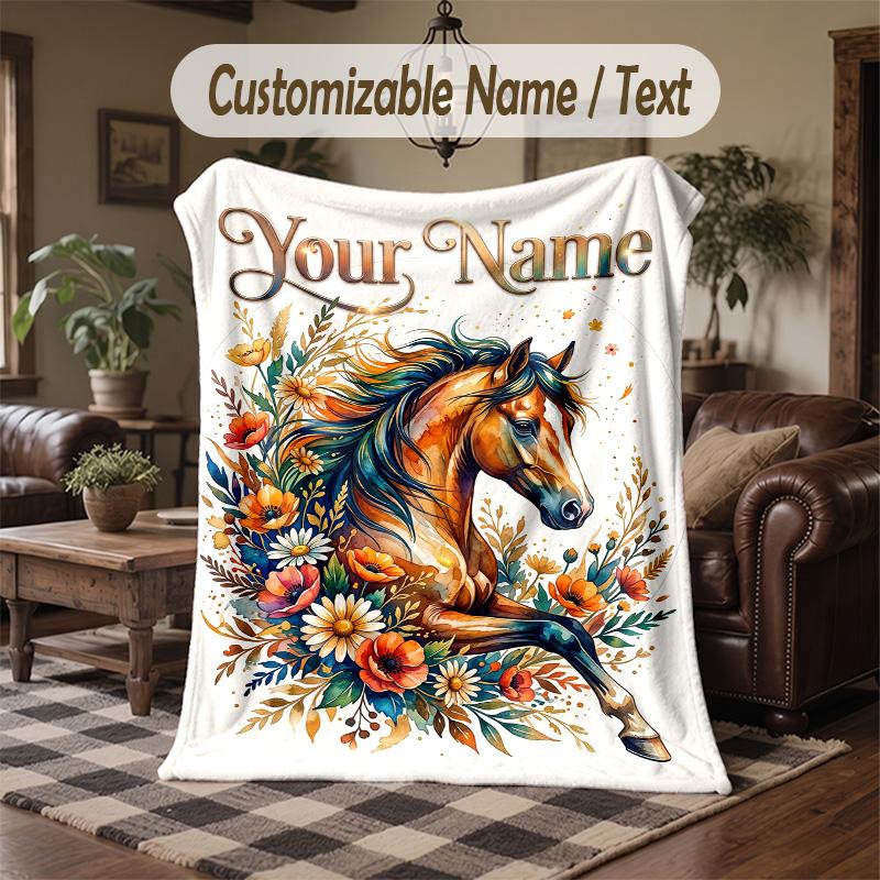 Honey Bee Honeycomb Artwork Theme Throw Blanket Custom Name Text Personalized Blanket Soft Cozy Blanket for Home Sofa Bed