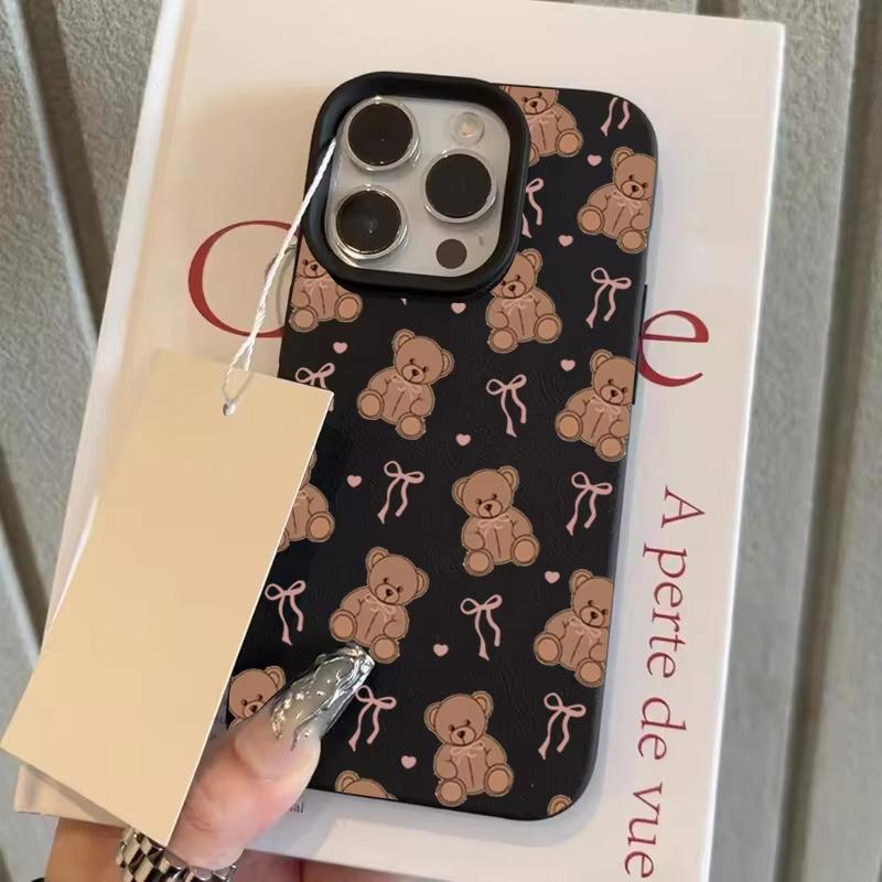 Cute Bow Bear Pattern Phone Case For iPhone 17 16 15 14 13 12 11 Pro Max 16E 17 Air 15 14 Plus X XR XS Max Protection Soft Cover