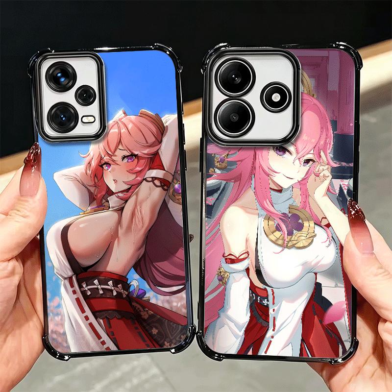 Genshin Impact Yae Miko Plating Phone Case For Xiaomi Redmi Note 14 15 Pro Plus 13 12 11 11S 11T 10 9S 9 5G Anti-Fall Airabag Co