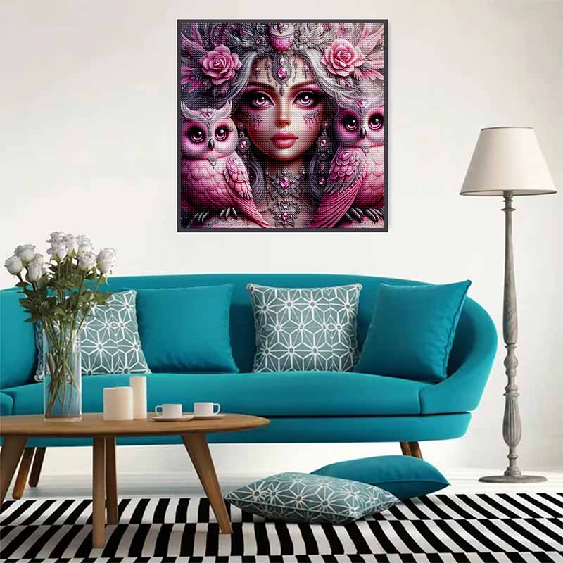 New Arrival 5D DIY Full Circle Diamond Painting "Owl and Goddess" Embroidery Cross Stitch Home Decor Gift