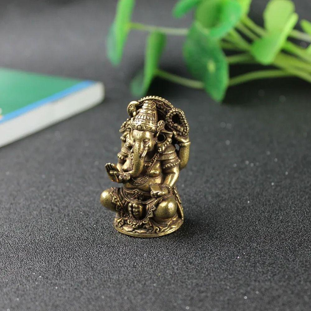 Vintage Ganesha Statue Brass Elephant Hindu God Figurines Elephant God Figure Sculpture  Car