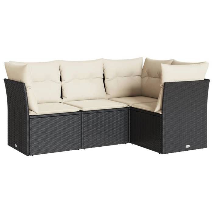 VidaXL Salon de Jardin avec Coussins 4 pcs, Canapés de Terrasse, Ensemble de Meubles de Patio, Mobilier d'Extérieur, Noir 3249415