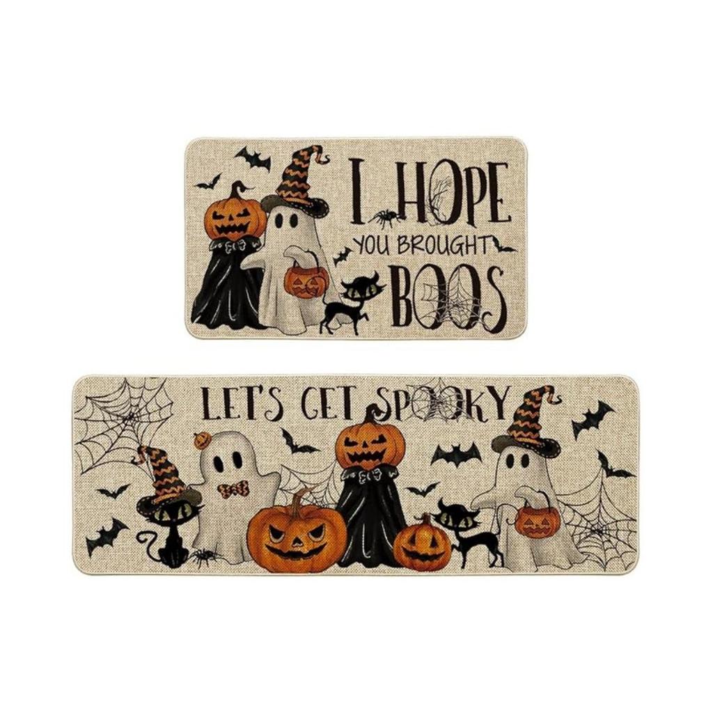 VIKAMA 1/2pcs Halloween Kitchen Floor Mat Pumpkin Ghost Corridor Balcony Long Carpet Porch Entrance Door Mat Home Decoration