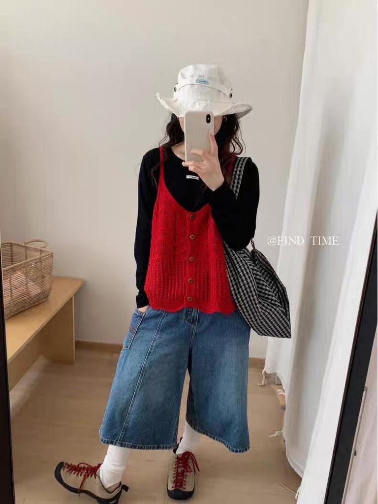 Herbst 2025 Wellenmuster Strickweste: Koreanischer Stil einreihiges Lagen-Tanktop