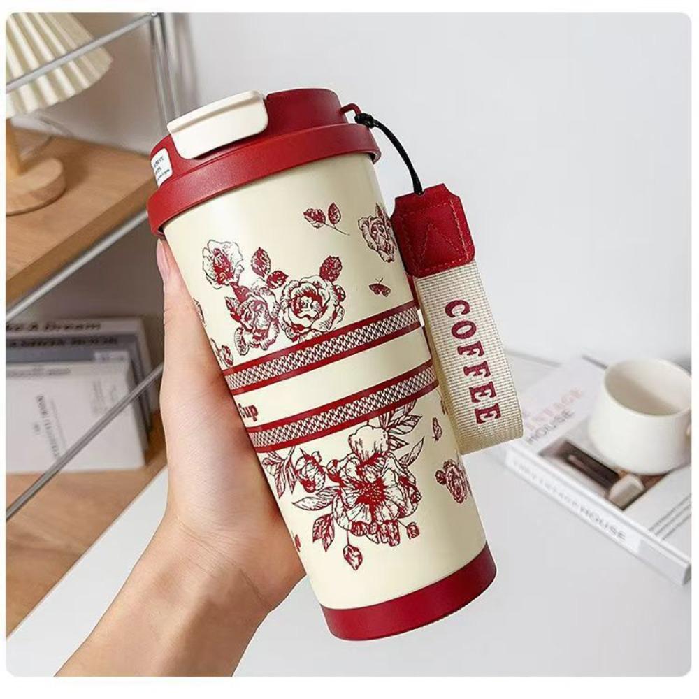 New Lily of the Valley Coffee Cup 316 Stainless Steel Thermos Cup High Value Large Capacity Male and Female Water Cup Student Thermos Cup