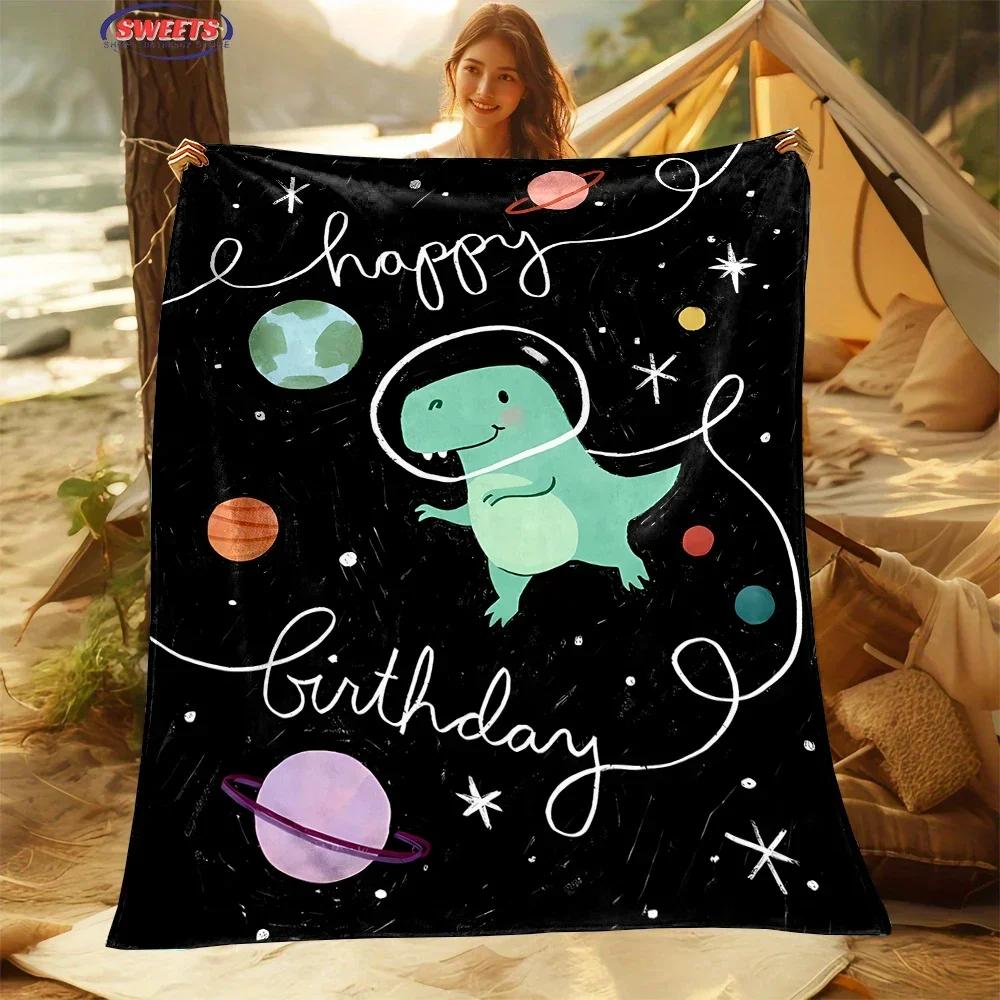 Dinosaur Print Flannel Throw Blanket Soft Warm Bed Cover for Bedroom Sofa Picnic Outdoor Leisure Nap Trip Gift