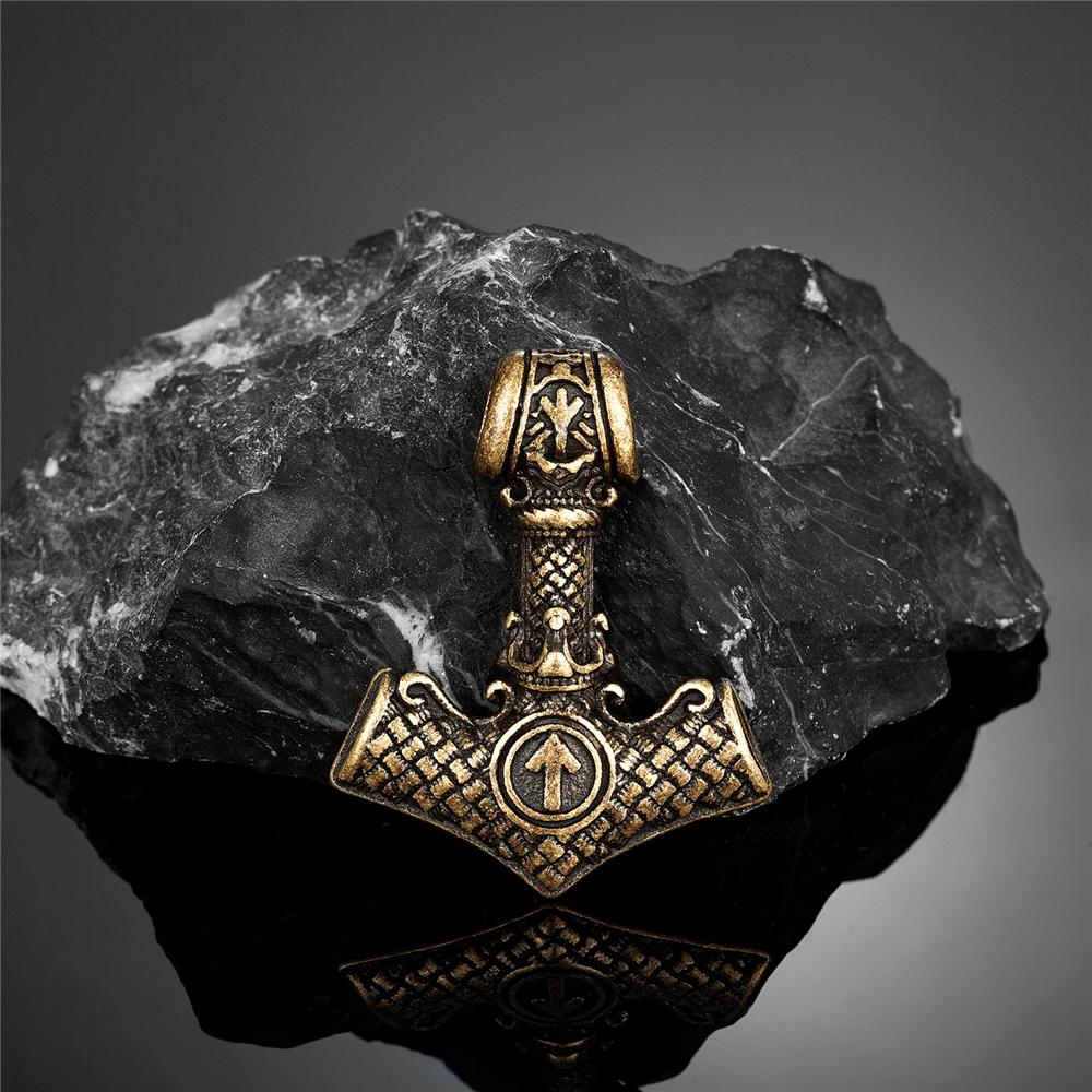 Vikings Crown Thor's Hammer Necklaces Men Stainless Steel Norse Mythology Runes Valknut Pendant Amulet Scandinavian Male Jewelry
