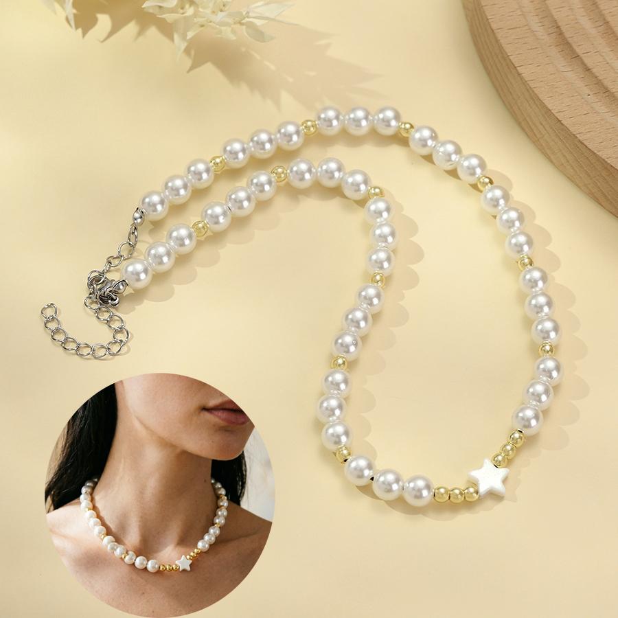 Elegant Star Heart Imitation Pearl Choker Necklace For Women Beaded Chain For Bridal Party Daily Wear Jewelry Beach Accessory