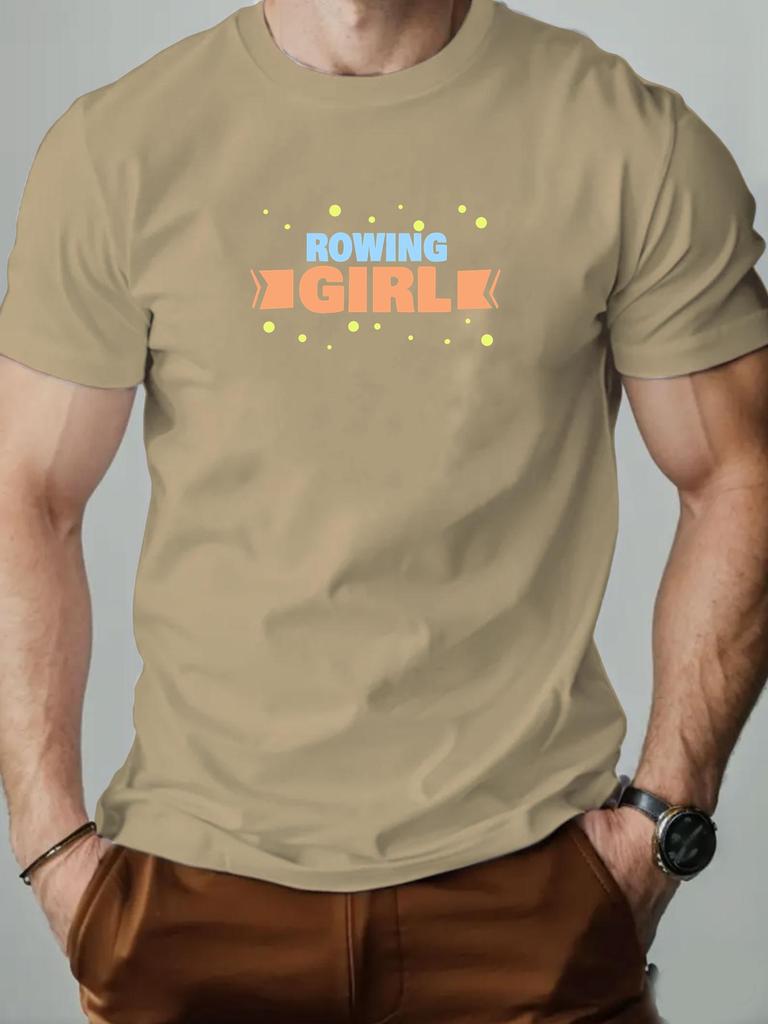 Mens cotton Tshirt ROWING GIRL summer round neck shortsleeved graphic breathable fashion casual Tshirt