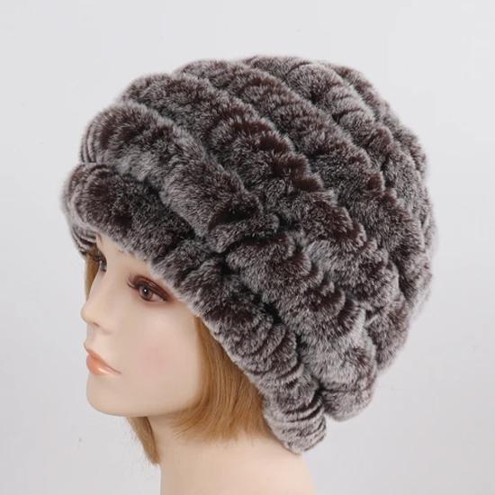 

Русская зимняя шапка из натурального меха, женская вязаная шапка-бомбер из натурального меха кролика рекс, женская натуральная теплая шапка из 100% натурального меха кролика рекс Good elasticity кофейный