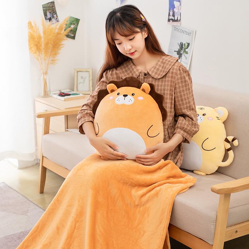 Cartoon Animal Two-in-One Pillow Blanket – Multifunctional Quilt for Home & Office, Customizable with Logo