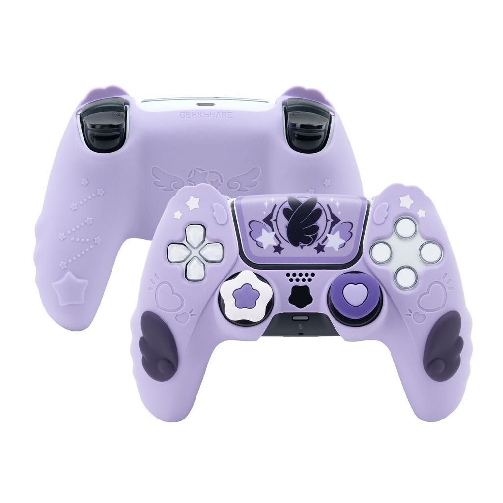 GeekShare PS5 Controller Silicone Soft Skin Case for PlayStation 5 Includes Protective Easy to Star Purple Cover, Controllers, Sticker, Shockproof,