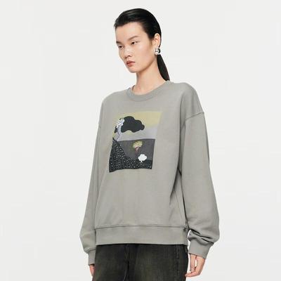 JNBY 24 Autumn Cartoon Print Loose Fit Round Neck Sweatshirt